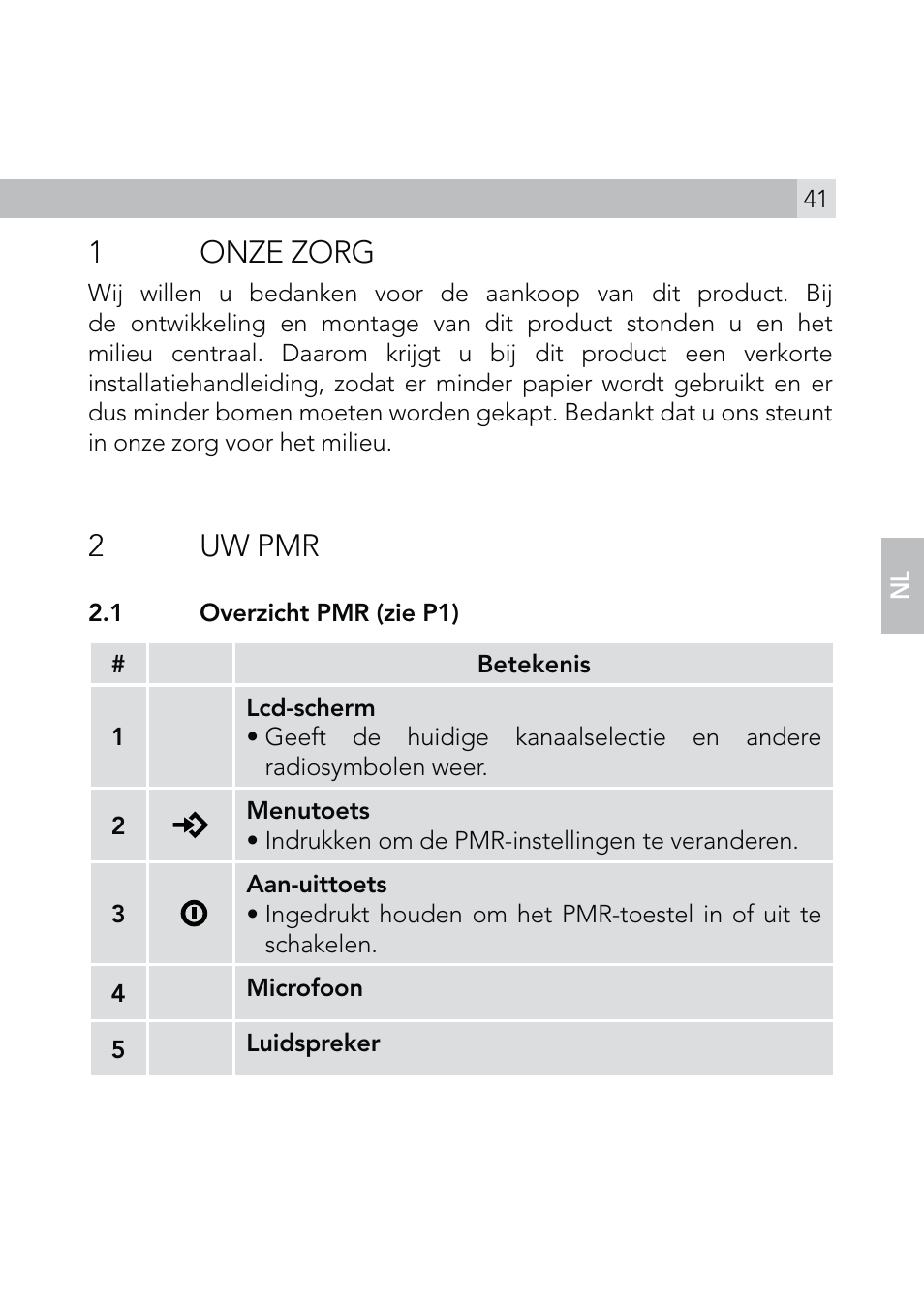 1 onze zorg, 2 uw pmr | AEG Voxtel R110 User Manual | Page 41 / 116