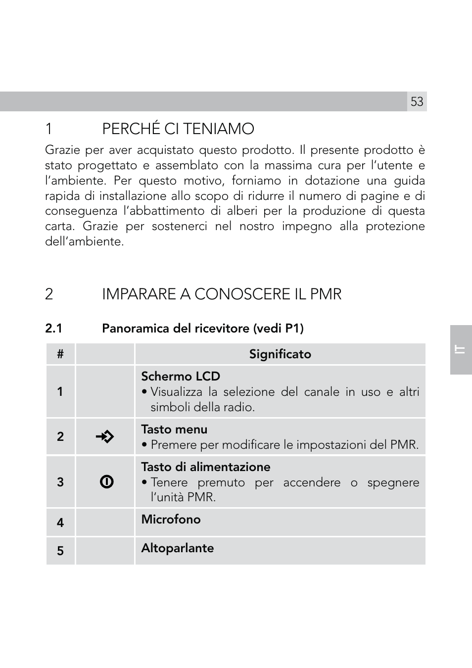 1perché ci teniamo, 2imparare a conoscere il pmr | AEG Voxtel R110 User Manual | Page 53 / 116