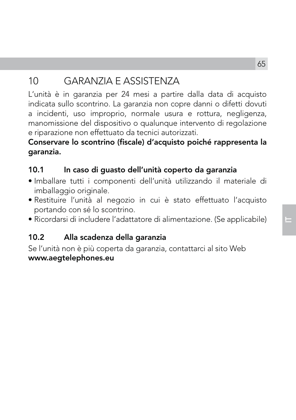 10 garanzia e assistenza | AEG Voxtel R110 User Manual | Page 65 / 116