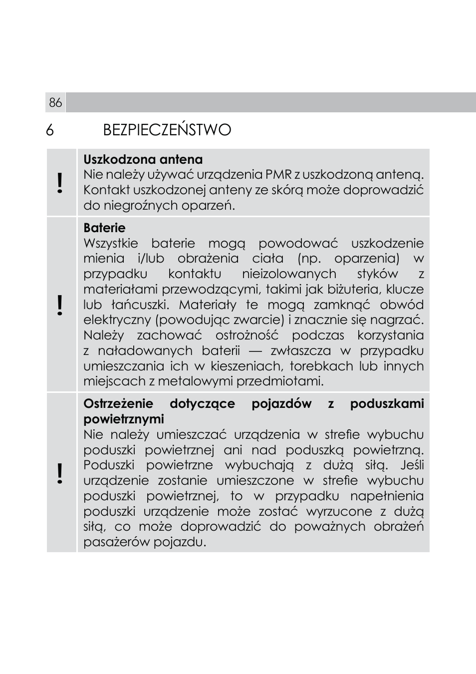 Bez3ieczeęstwo | AEG Voxtel R110 User Manual | Page 86 / 116