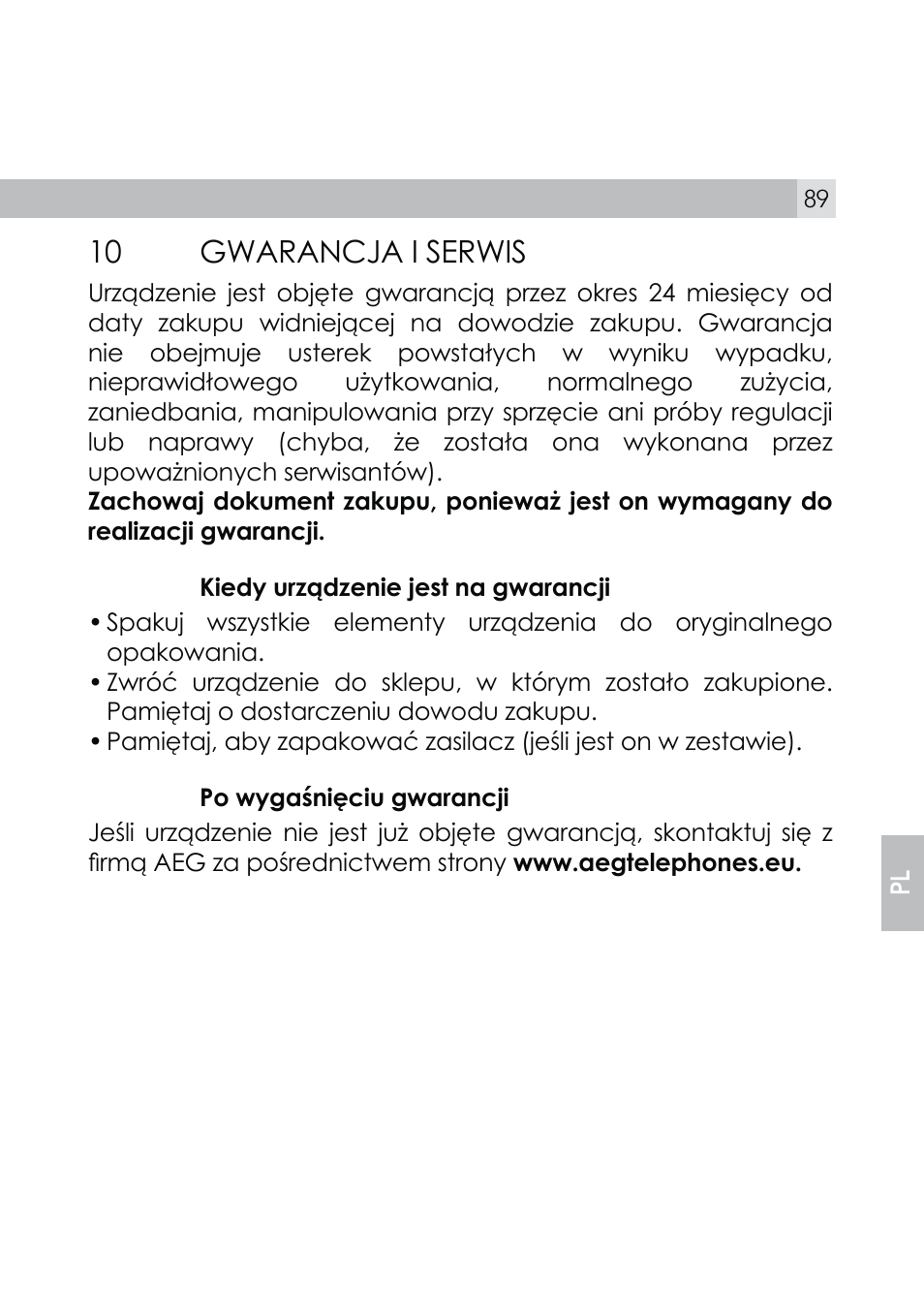 1 gwarancja i serwis | AEG Voxtel R110 User Manual | Page 89 / 116