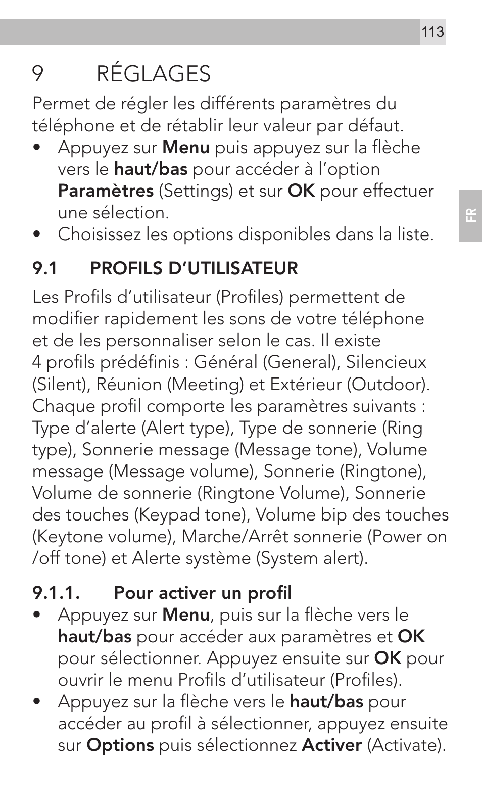 9réglages | AEG Voxtel M320 User Manual | Page 113 / 224