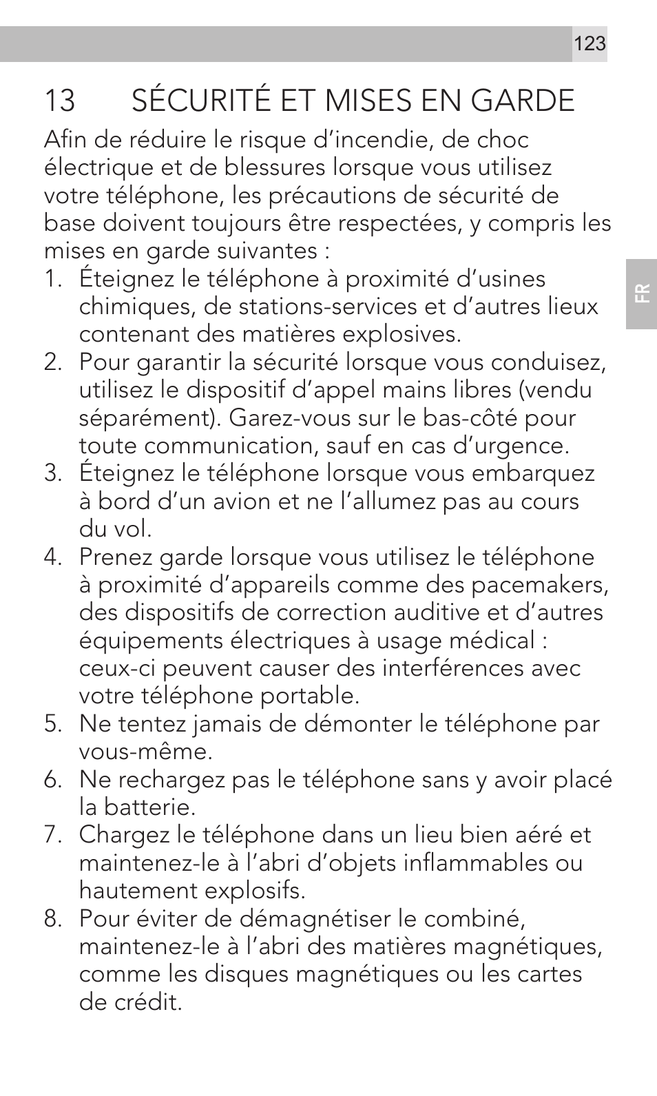 13 sécurité et mises en garde | AEG Voxtel M320 User Manual | Page 123 / 224