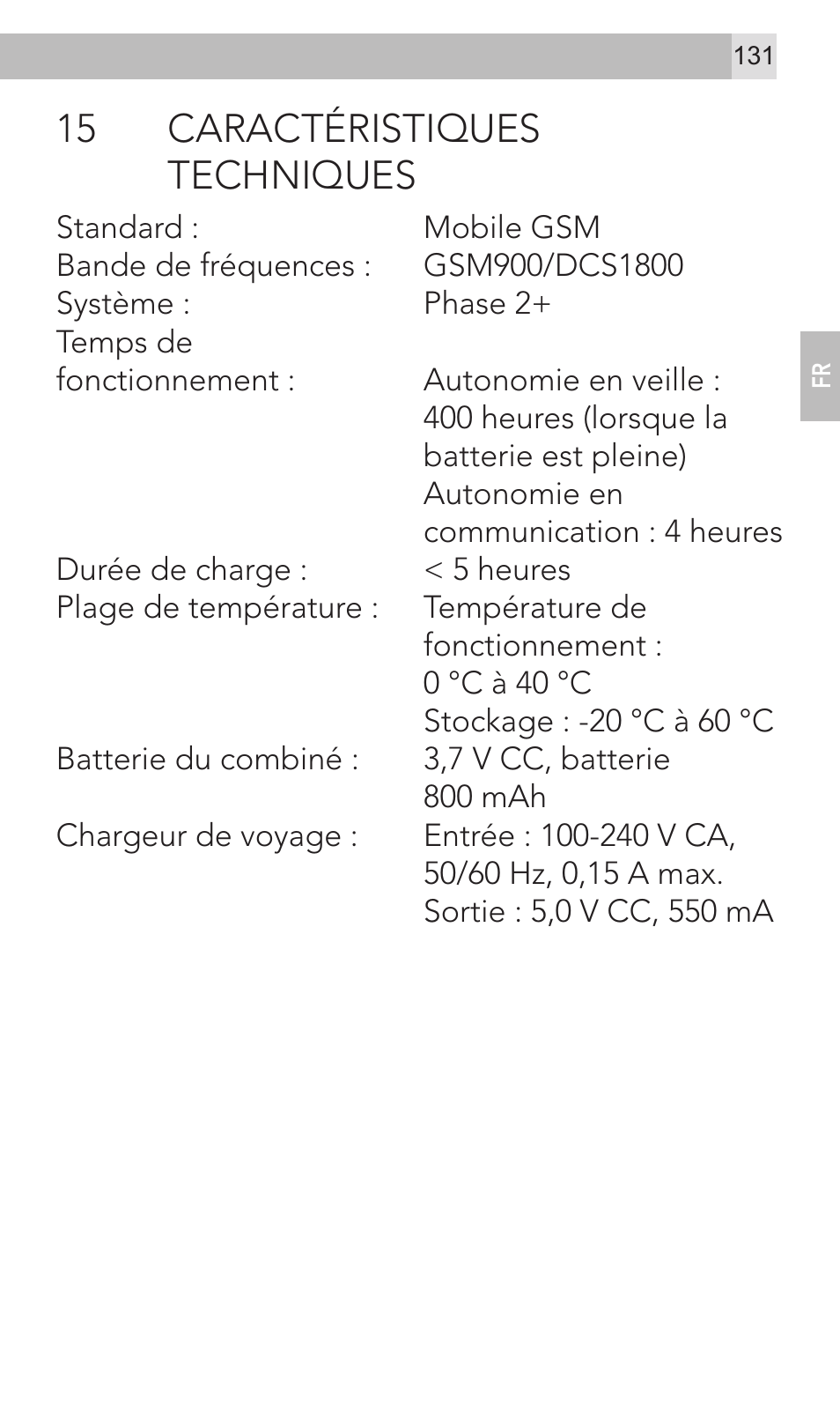 15 caractéristiques techniques | AEG Voxtel M320 User Manual | Page 131 / 224