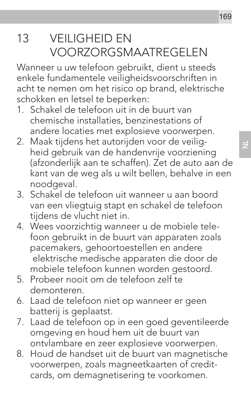 13 veiligheid en voorzorgsmaatregelen | AEG Voxtel M320 User Manual | Page 169 / 224