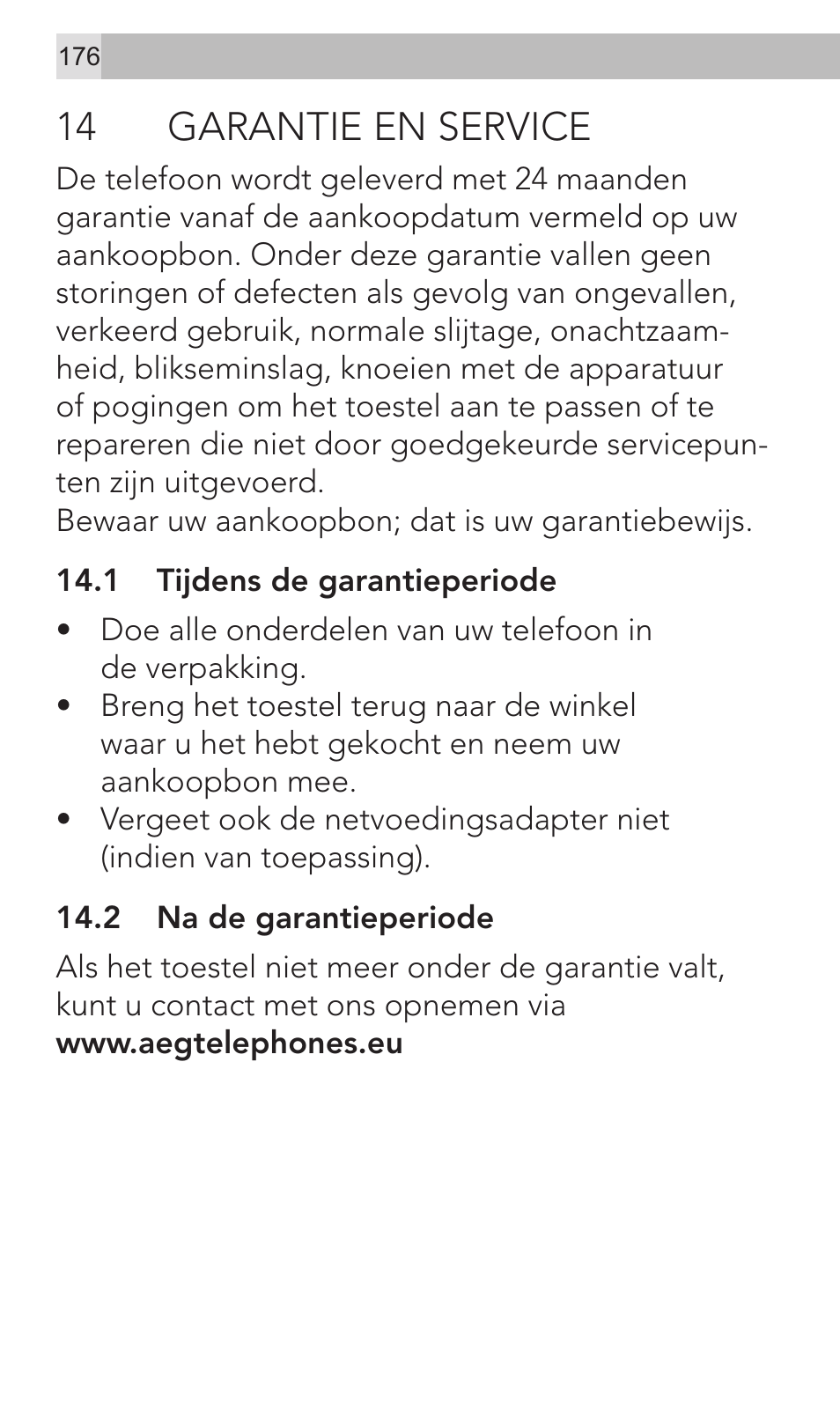 14 garantie en service | AEG Voxtel M320 User Manual | Page 176 / 224