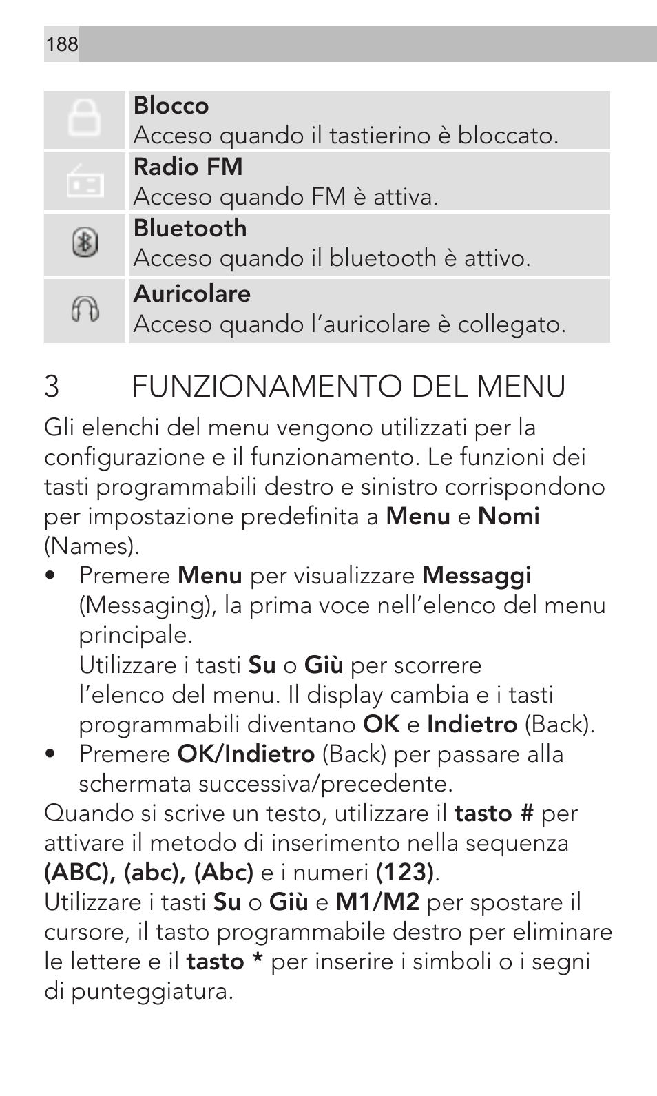 3funzionamento del menu | AEG Voxtel M320 User Manual | Page 188 / 224