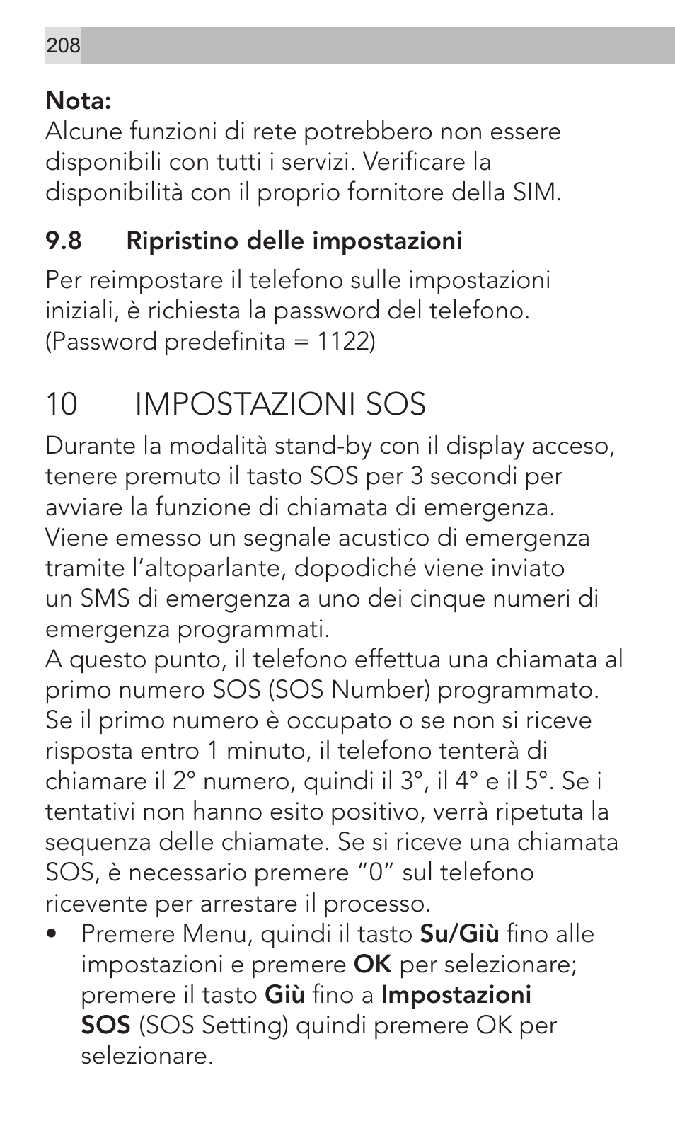 10 impostazioni sos | AEG Voxtel M320 User Manual | Page 208 / 224