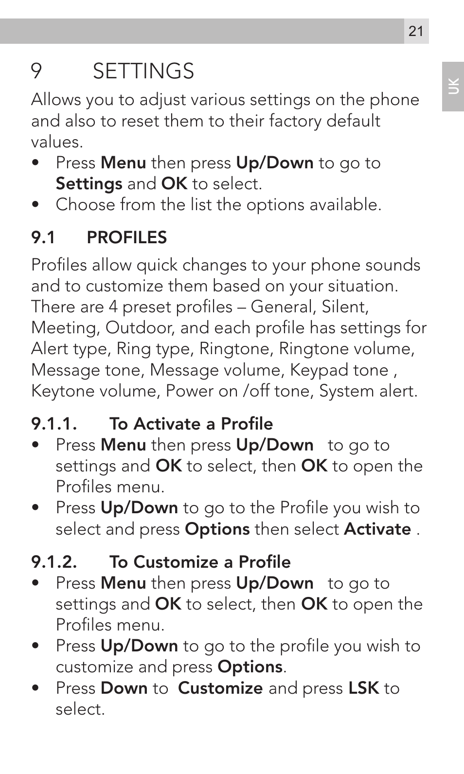 9settings | AEG Voxtel M320 User Manual | Page 21 / 224