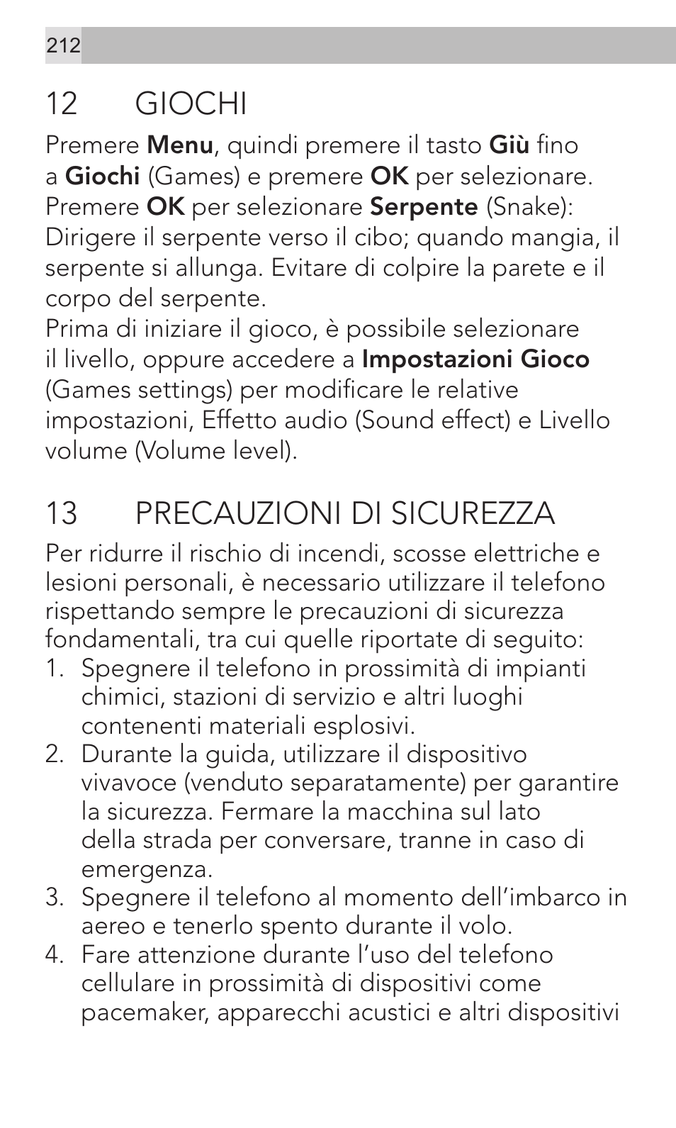 12 giochi, 13 precauzioni di sicurezza | AEG Voxtel M320 User Manual | Page 212 / 224