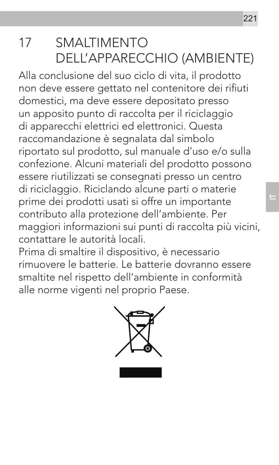 17 smaltimento dell’apparecchio (ambiente) | AEG Voxtel M320 User Manual | Page 221 / 224