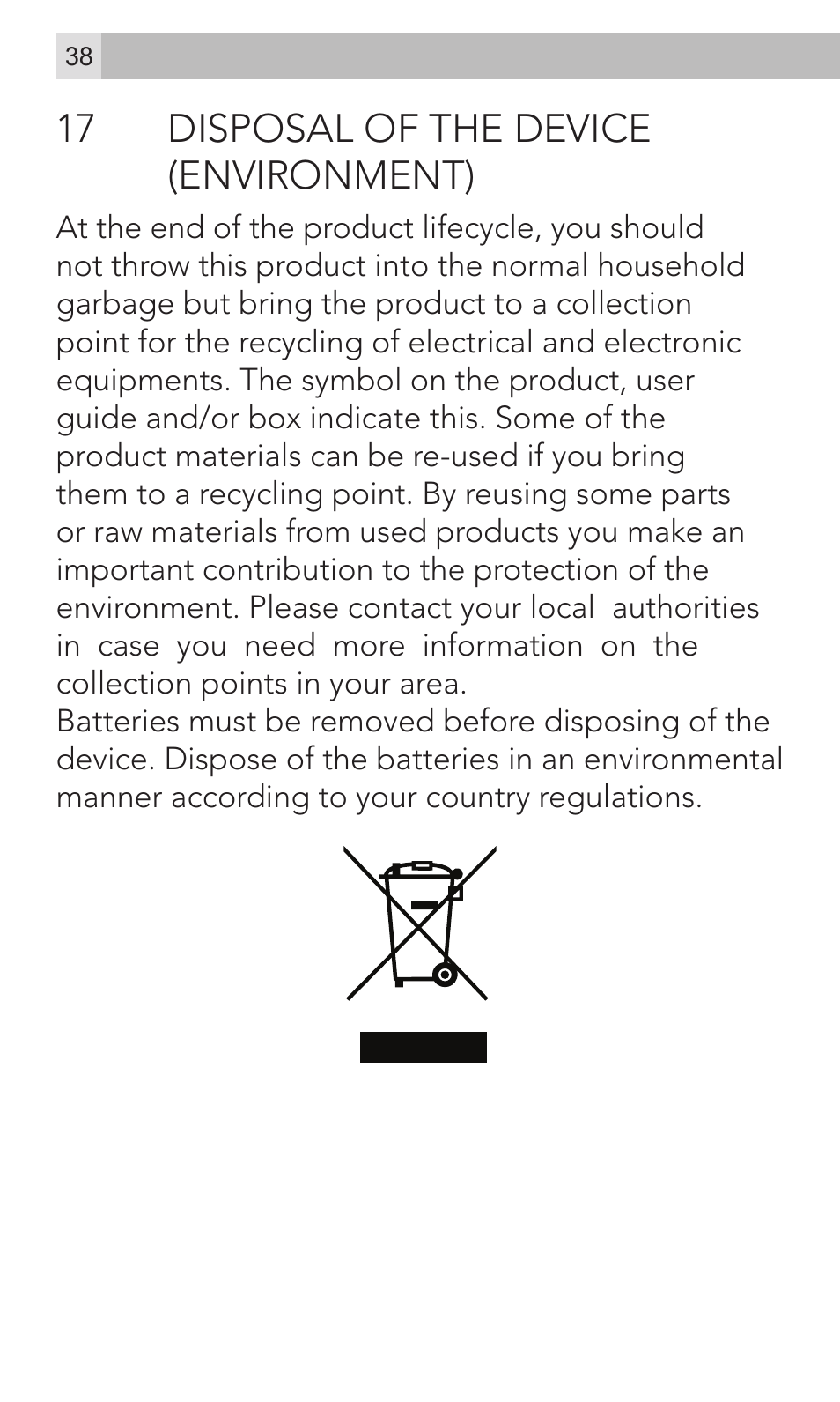 17 disposal of the device (environment) | AEG Voxtel M320 User Manual | Page 38 / 224