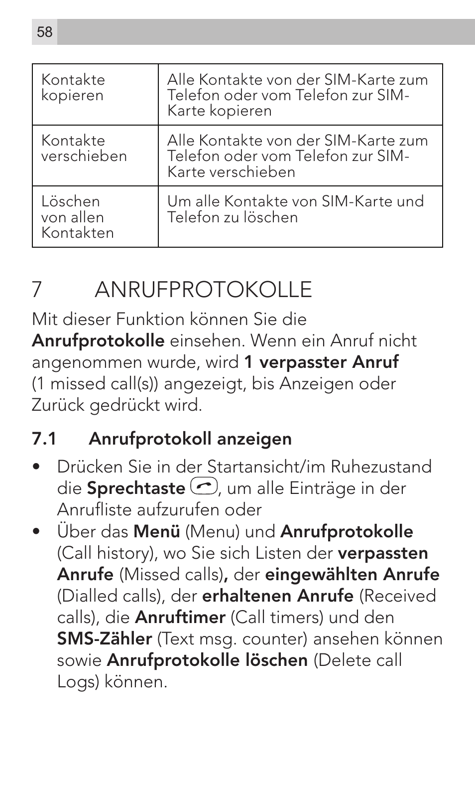 7anrufprotokolle | AEG Voxtel M320 User Manual | Page 58 / 224