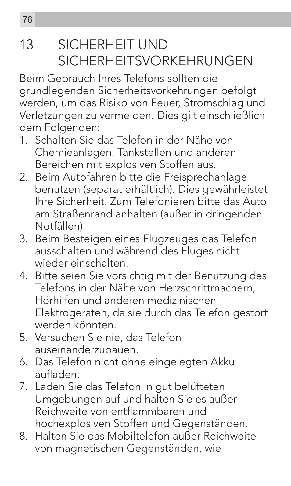 13 sicherheit und sicherheitsvorkehrungen | AEG Voxtel M320 User Manual | Page 76 / 224