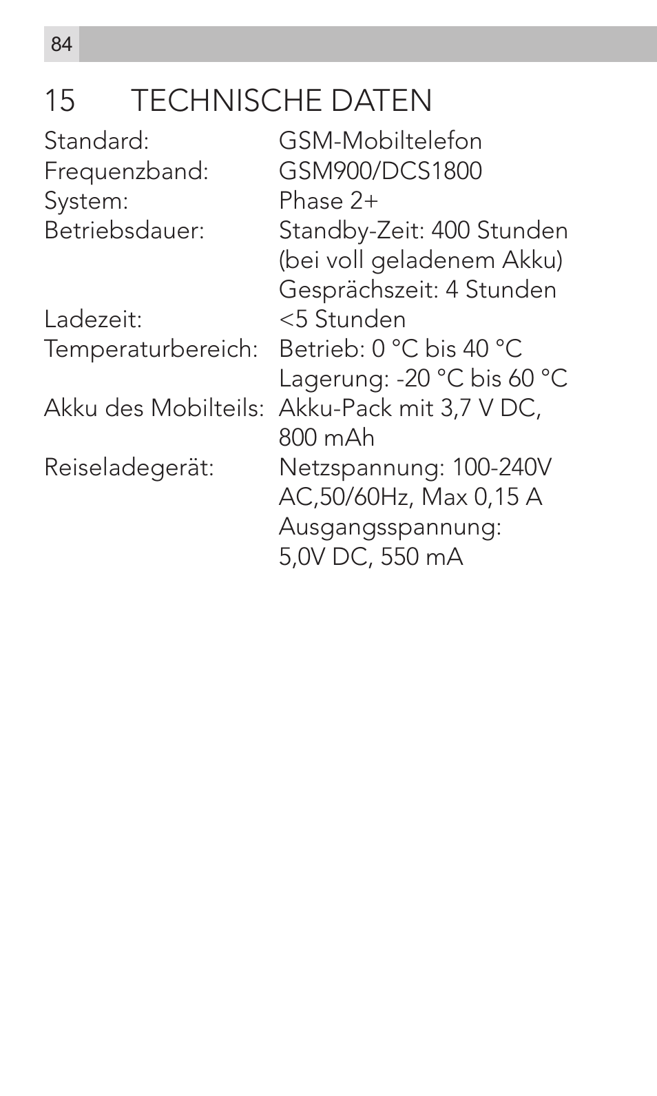 15 technische daten | AEG Voxtel M320 User Manual | Page 84 / 224