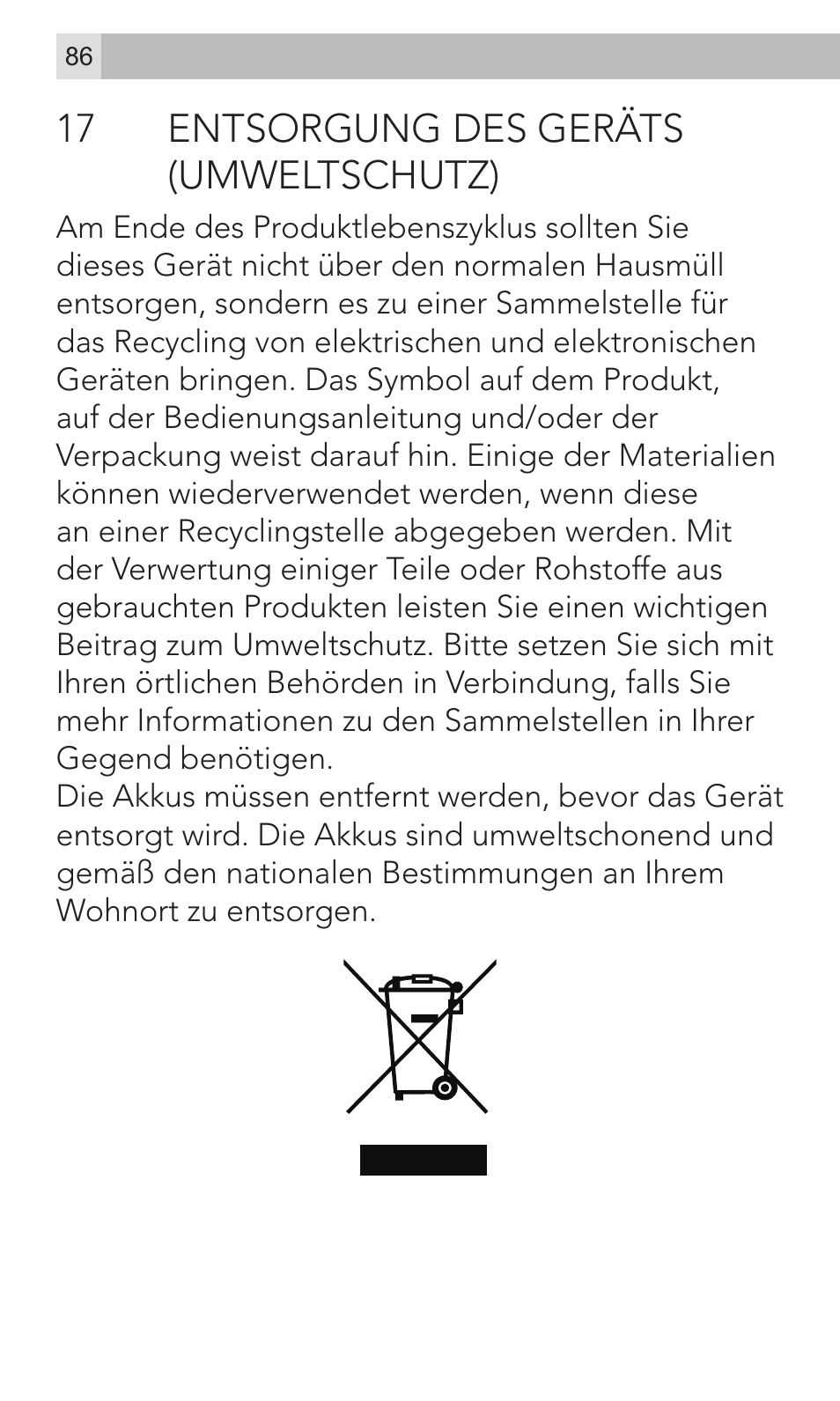 17 entsorgung des geräts (umweltschutz) | AEG Voxtel M320 User Manual | Page 86 / 224