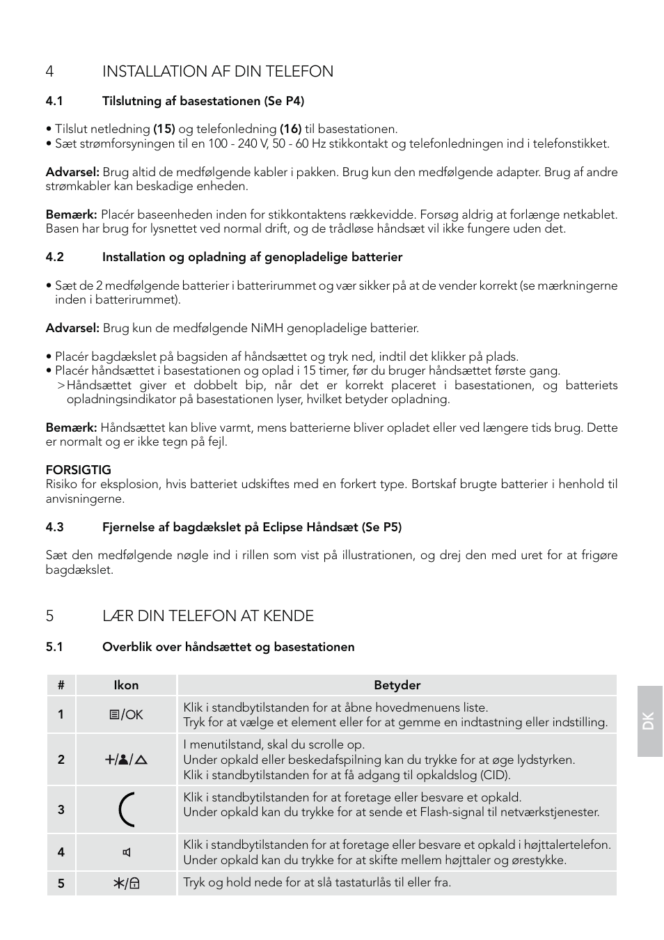 4installation af din telefon, 5lær din telefon at kende | AEG Eclipse 15 User Manual | Page 107 / 144