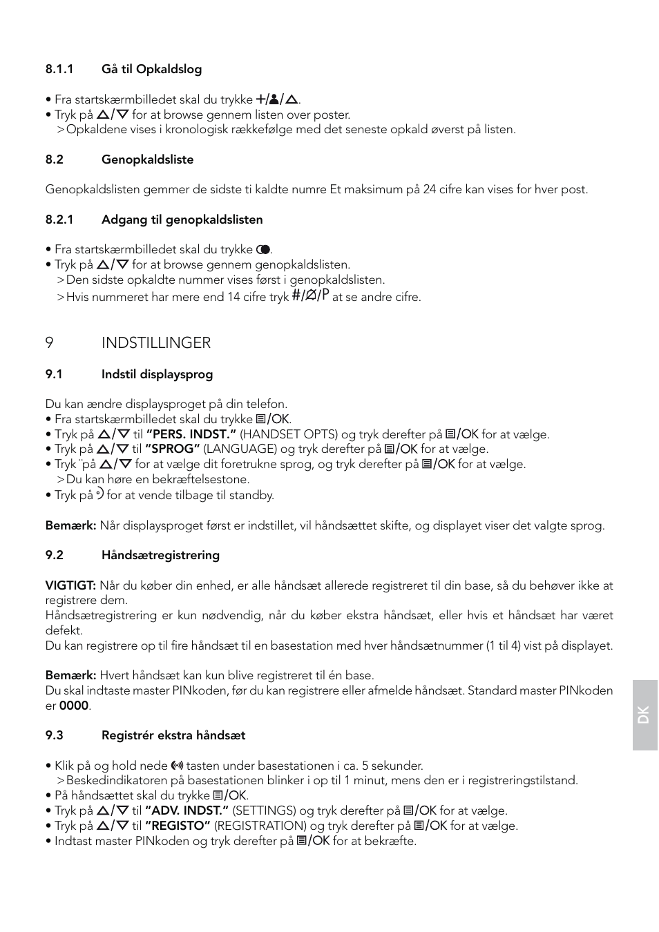 9 indstillinger | AEG Eclipse 15 User Manual | Page 113 / 144