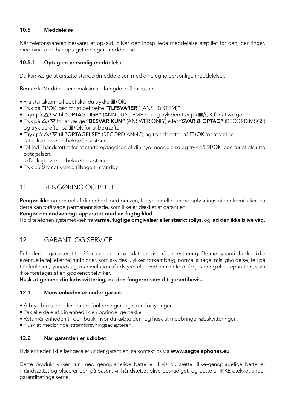 11 rengøring og pleje, 12 garanti og service | AEG Eclipse 15 User Manual | Page 116 / 144