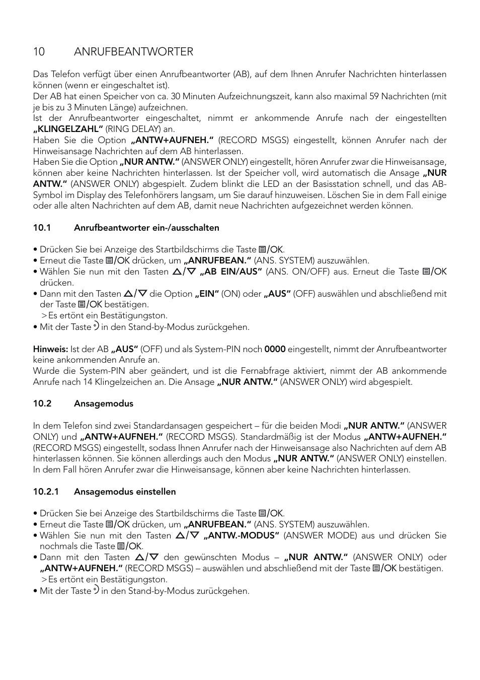 10 anrufbeantworter | AEG Eclipse 15 User Manual | Page 24 / 144