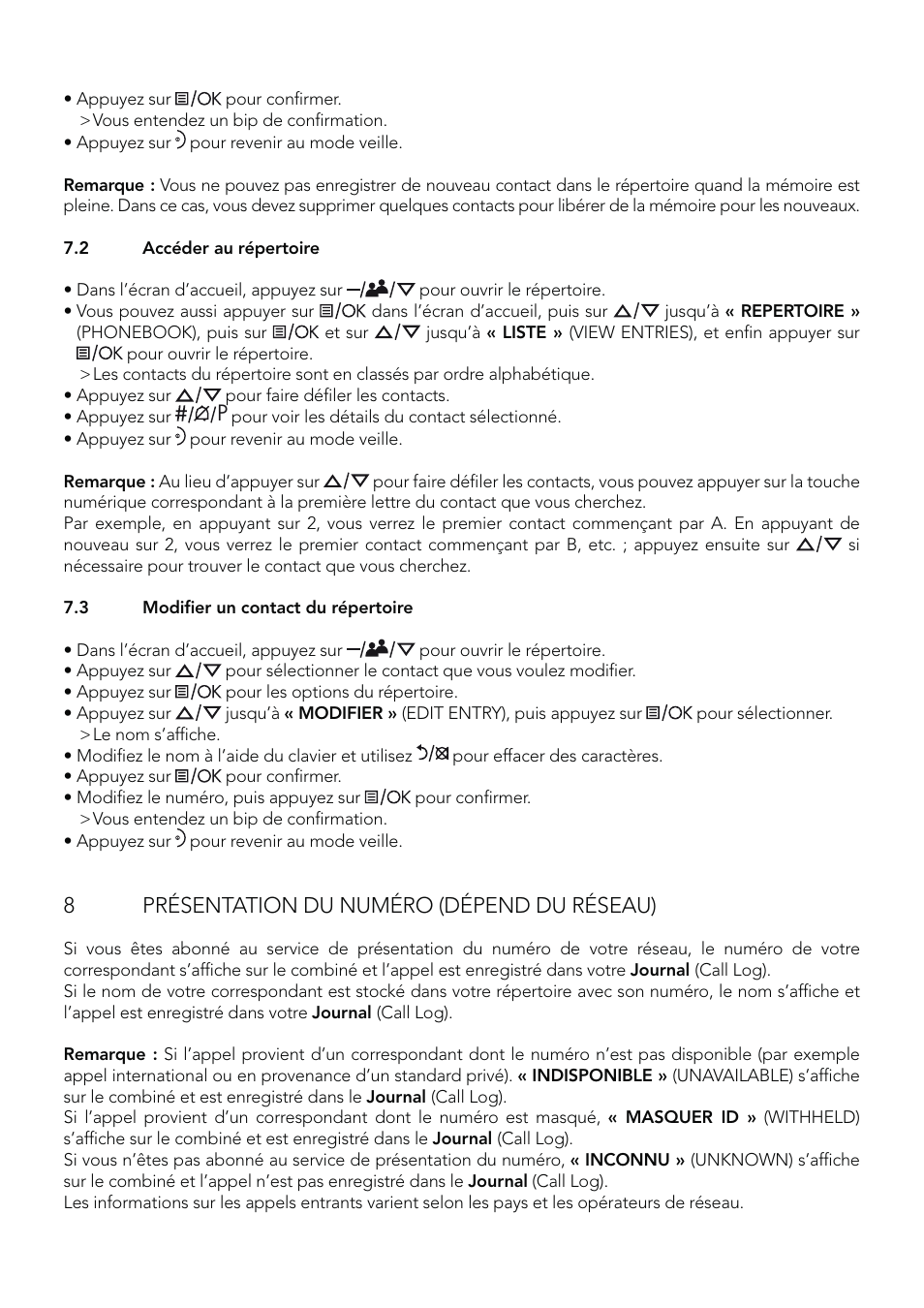 8présentation du numéro (dépend du réseau) | AEG Eclipse 15 User Manual | Page 34 / 144