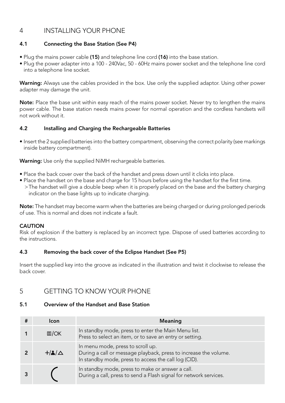 4installing your phone, 5getting to know your phone | AEG Eclipse 15 User Manual | Page 4 / 144