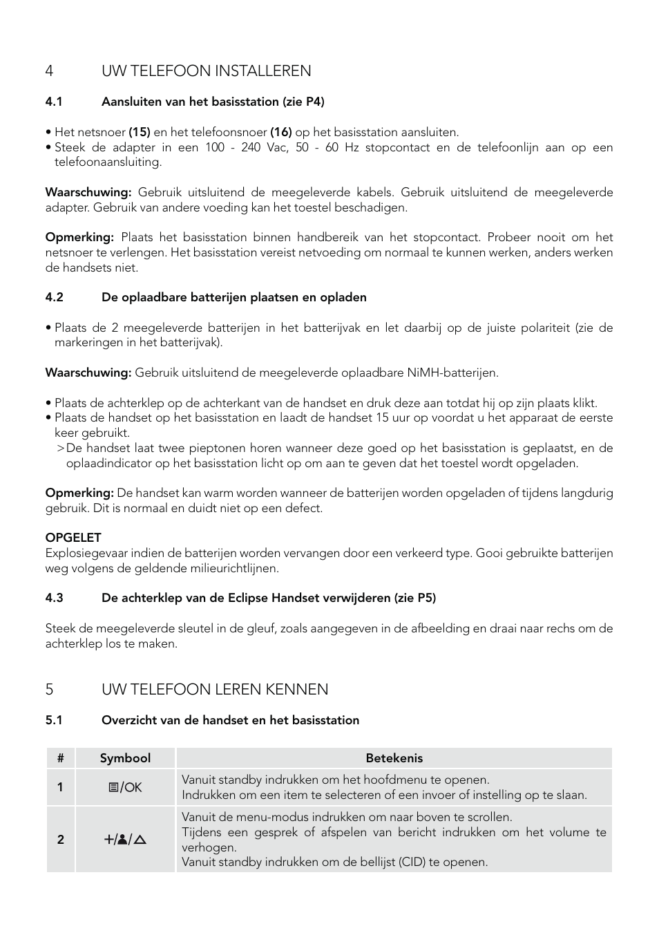 4uw telefoon installeren, 5uw telefoon leren kennen | AEG Eclipse 15 User Manual | Page 42 / 144