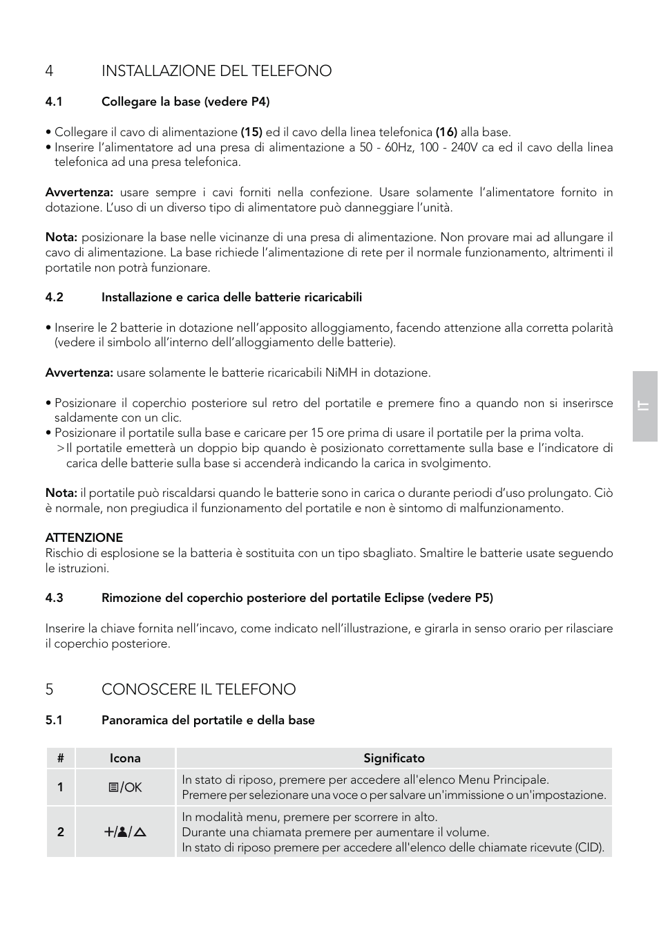 4installazione del telefono, 5conoscere il telefono | AEG Eclipse 15 User Manual | Page 55 / 144