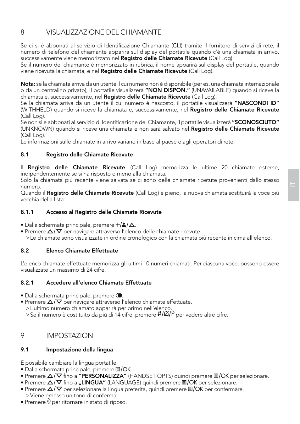 8visualizzazione del chiamante, 9 impostazioni | AEG Eclipse 15 User Manual | Page 61 / 144
