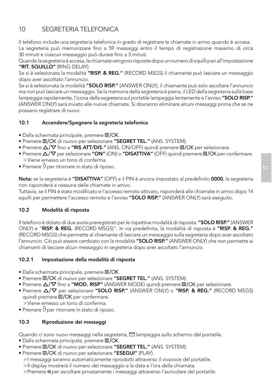 10 segreteria telefonica | AEG Eclipse 15 User Manual | Page 63 / 144