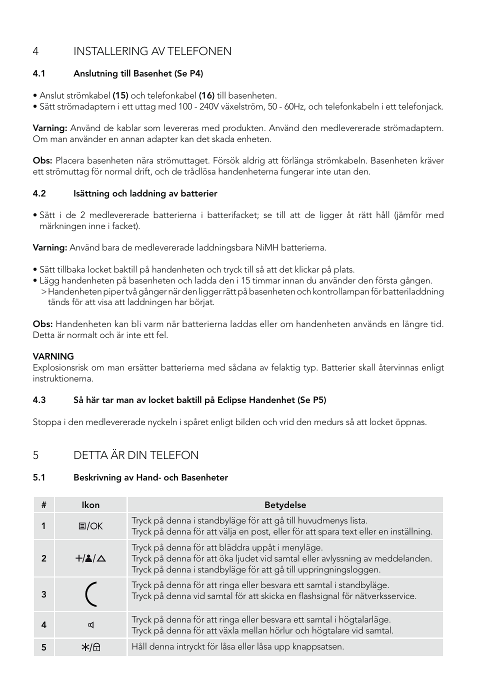 4installering av telefonen, 5detta är din telefon | AEG Eclipse 15 User Manual | Page 68 / 144