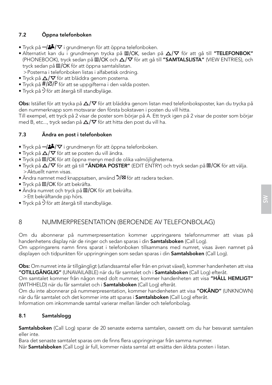 8nummerpresentation (beroende av telefonbolag) | AEG Eclipse 15 User Manual | Page 73 / 144