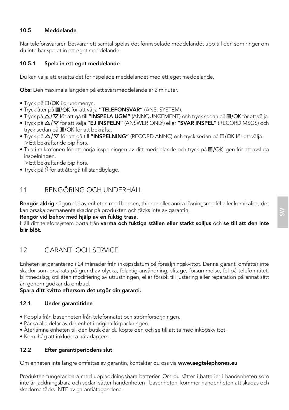 11 rengöring och underhåll, 12 garanti och service | AEG Eclipse 15 User Manual | Page 77 / 144