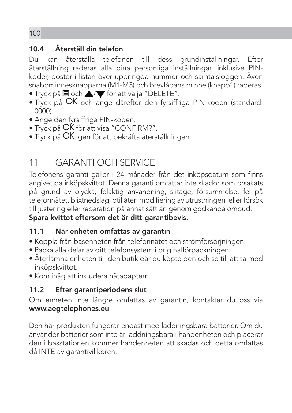 11 garanti och service | AEG Voxtel S100 User Manual | Page 100 / 198