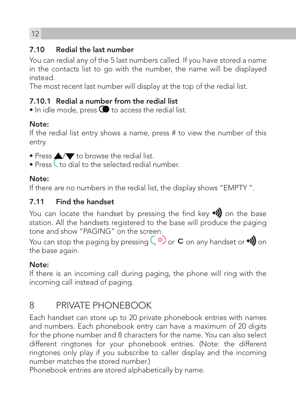 8 private phonebook | AEG Voxtel S100 User Manual | Page 12 / 198