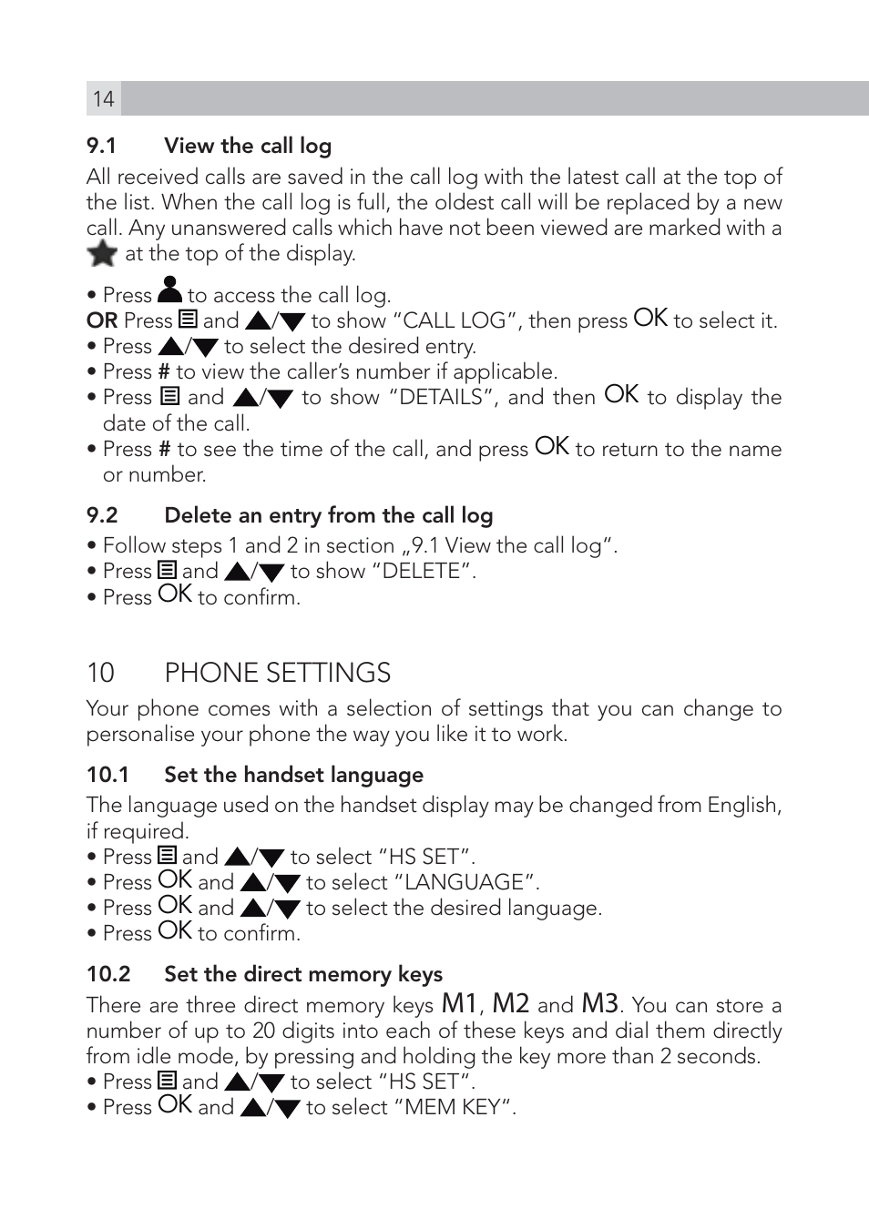 10 phone settings | AEG Voxtel S100 User Manual | Page 14 / 198