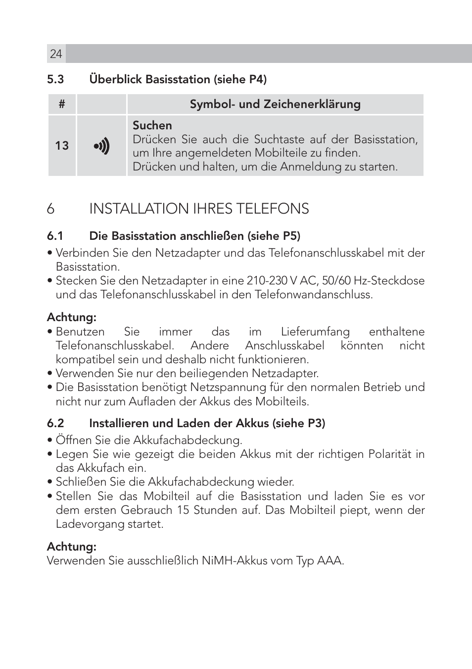 6installation ihres telefons | AEG Voxtel S100 User Manual | Page 24 / 198