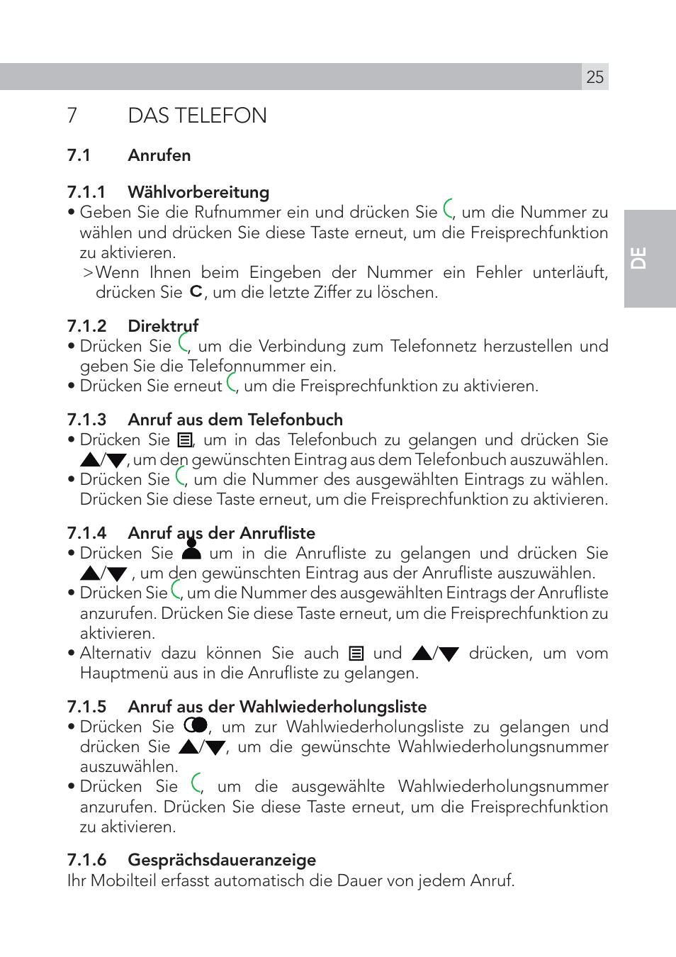 7 das telefon, En de | AEG Voxtel S100 User Manual | Page 25 / 198