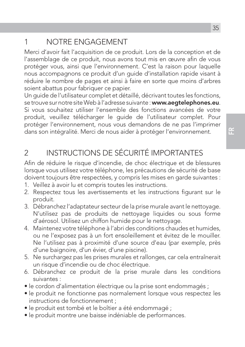 1 notre engagement, 2instructions de sécurité importantes | AEG Voxtel S100 User Manual | Page 35 / 198