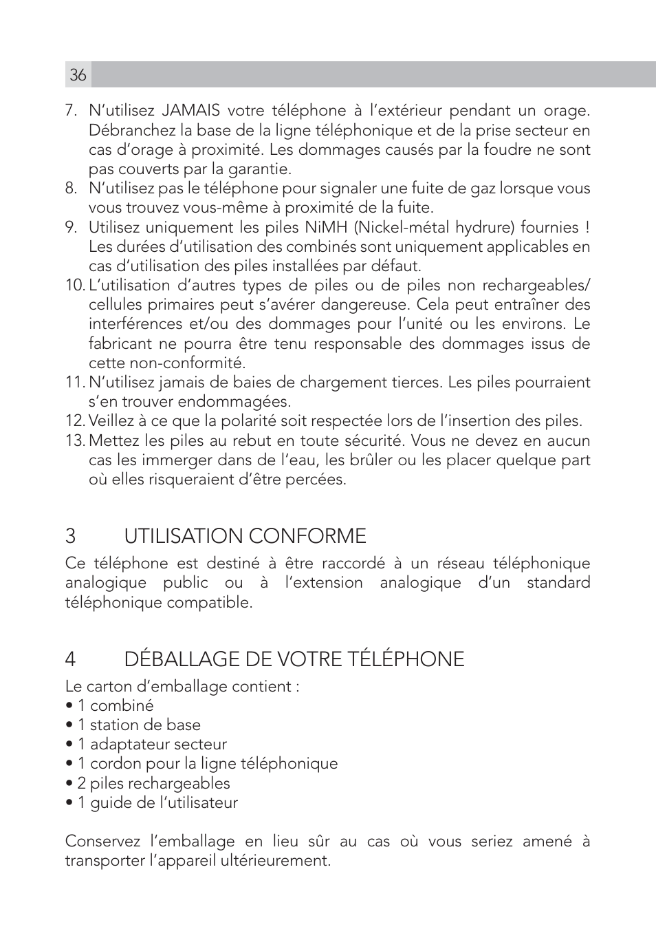 3 utilisation conforme, 4déballage de votre téléphone | AEG Voxtel S100 User Manual | Page 36 / 198