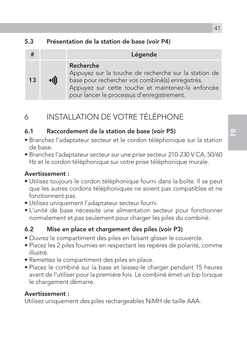 6installation de votre téléphone | AEG Voxtel S100 User Manual | Page 41 / 198