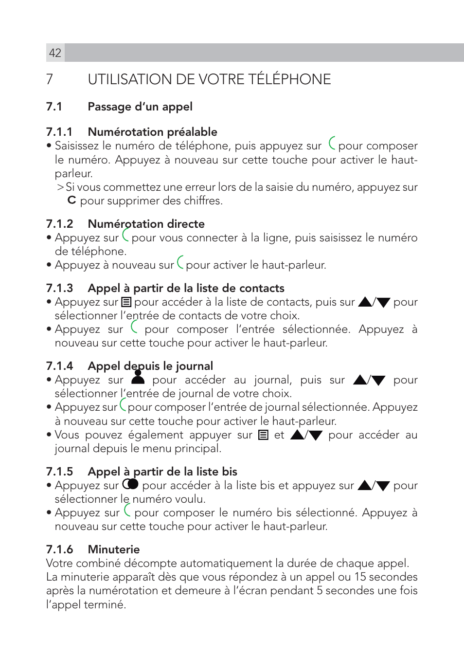 7utilisation de votre téléphone | AEG Voxtel S100 User Manual | Page 42 / 198