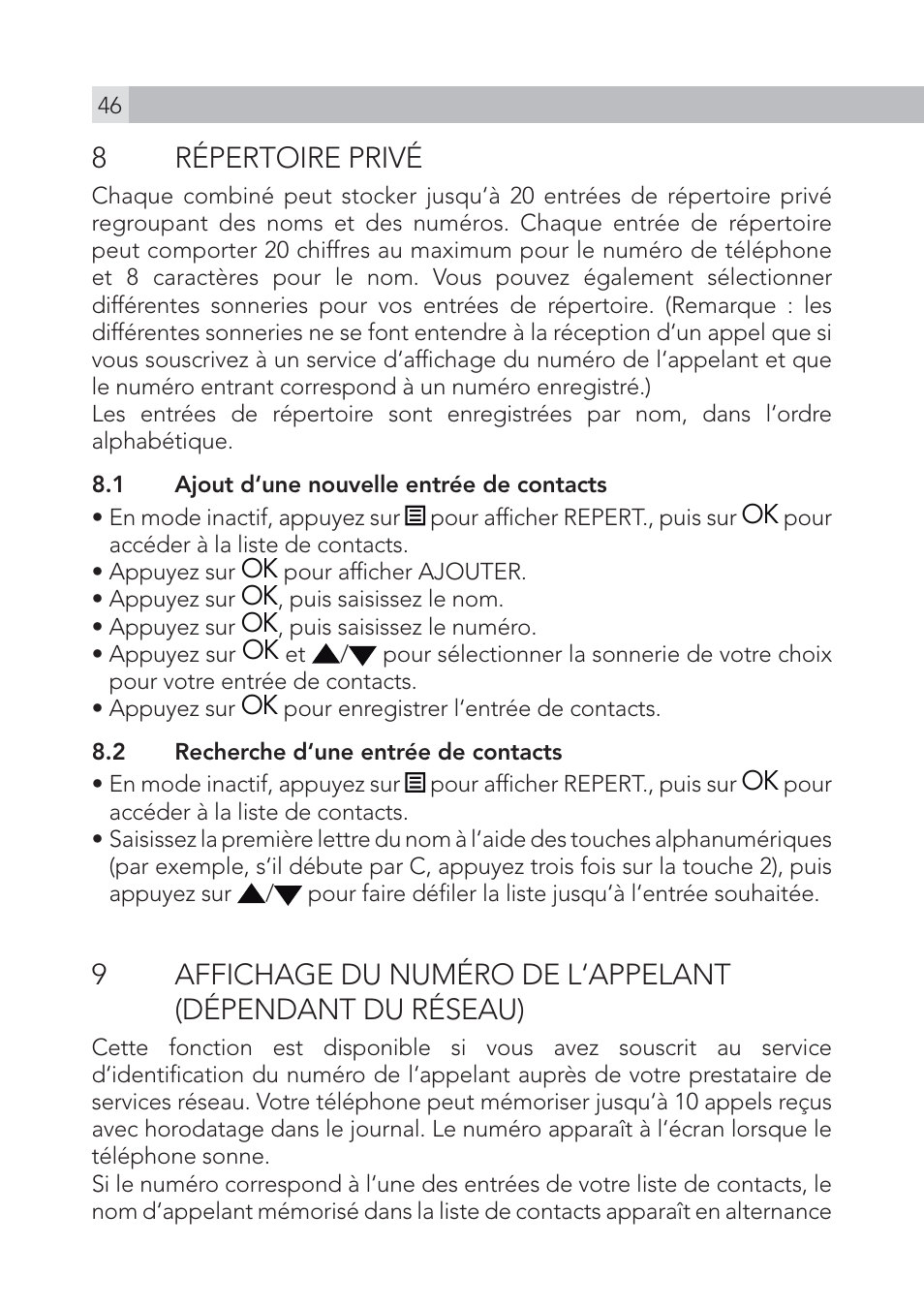 8 répertoire privé | AEG Voxtel S100 User Manual | Page 46 / 198
