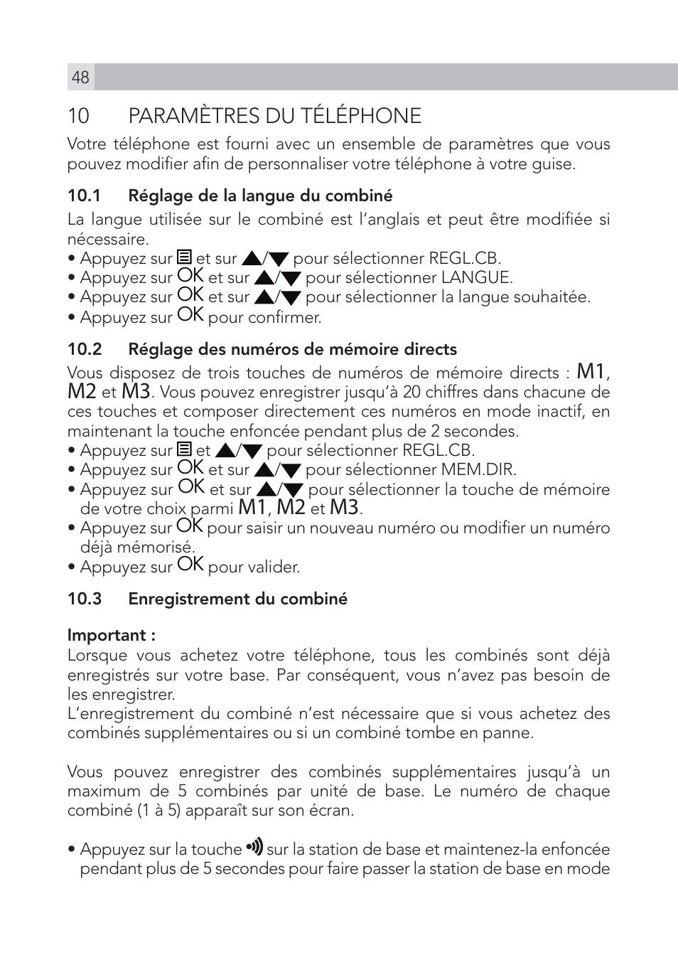 10 paramètres du téléphone | AEG Voxtel S100 User Manual | Page 48 / 198