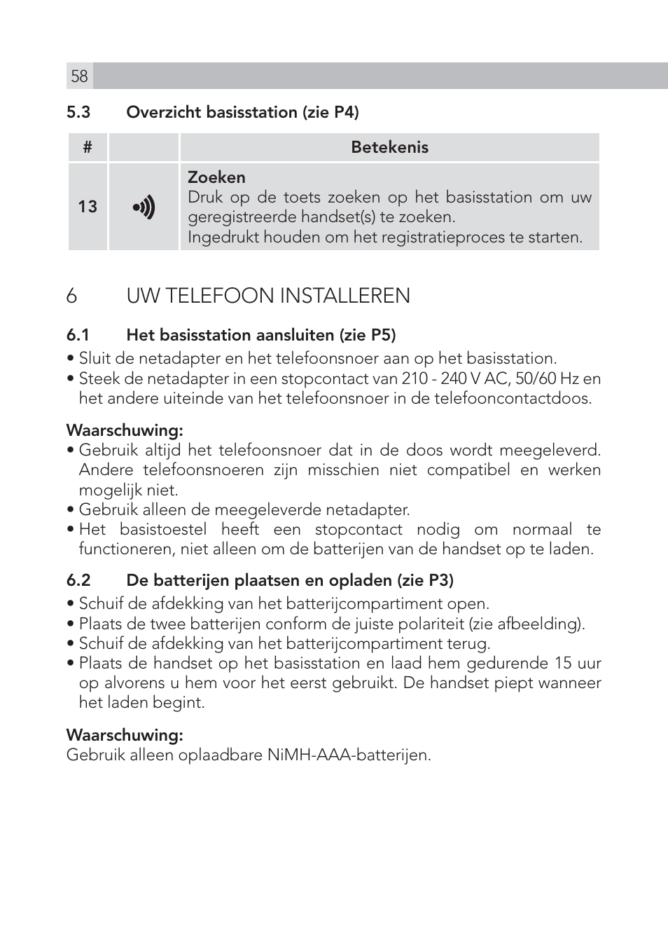 6uw telefoon installeren | AEG Voxtel S100 User Manual | Page 58 / 198
