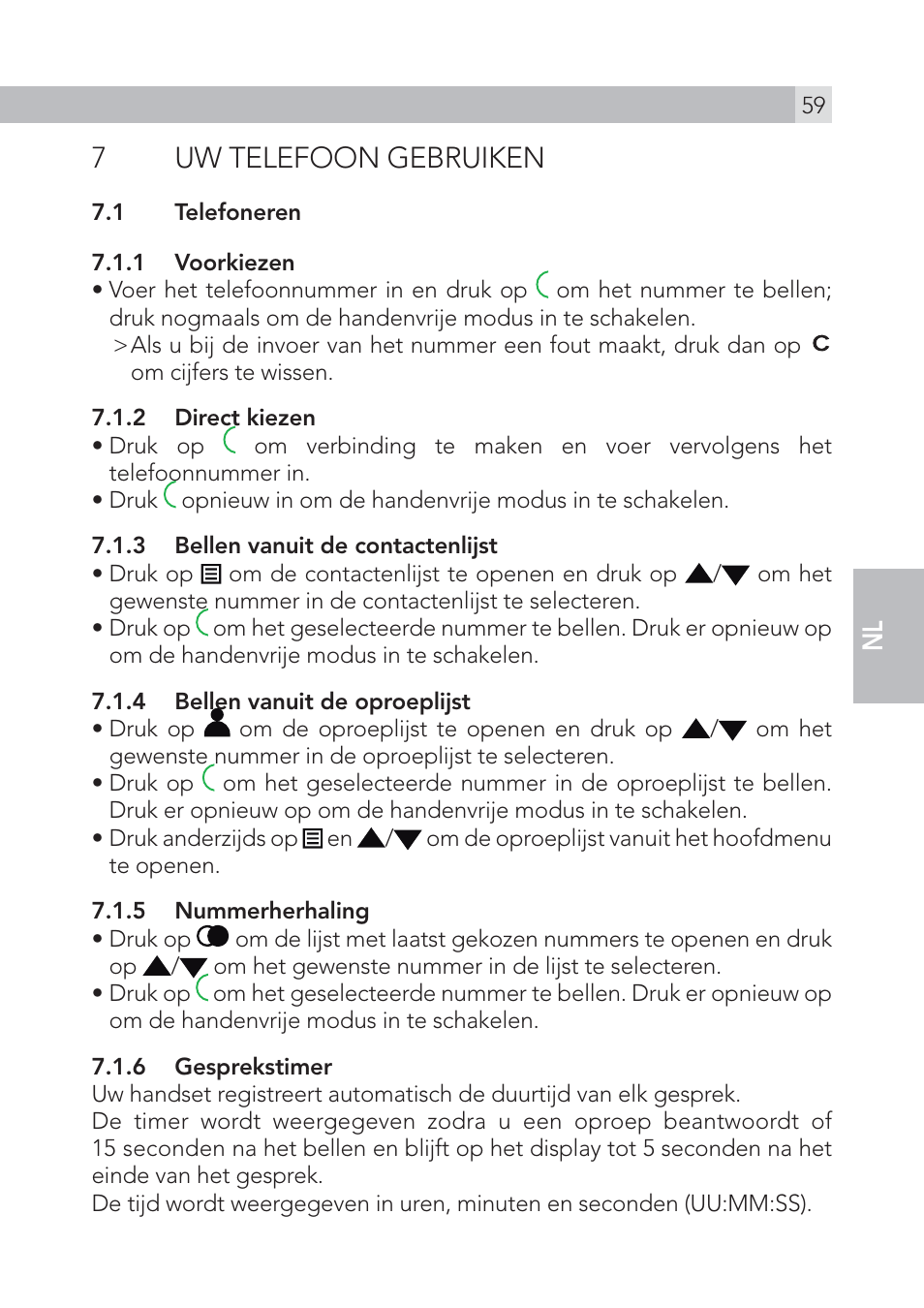 7uw telefoon gebruiken | AEG Voxtel S100 User Manual | Page 59 / 198