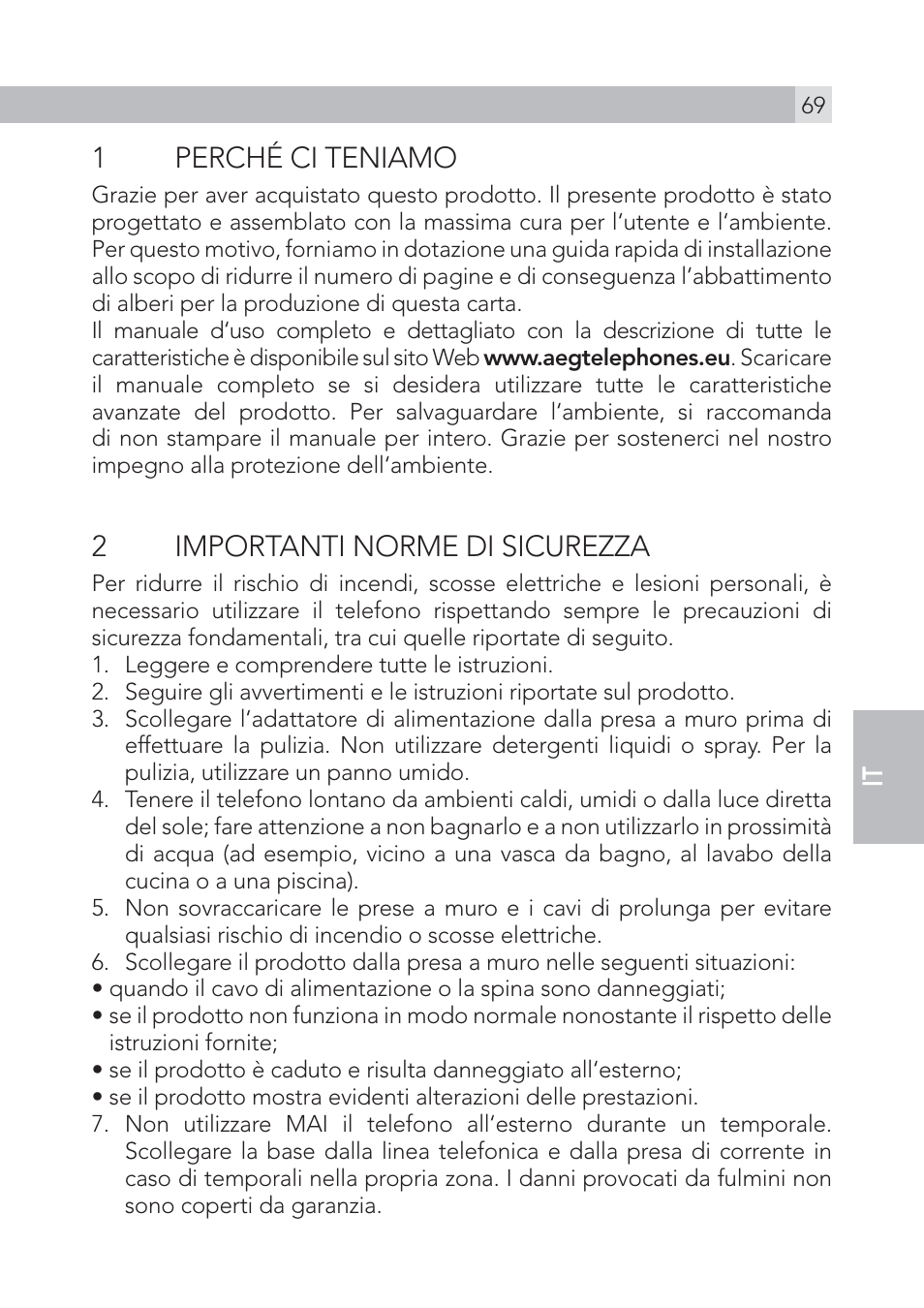 1perché ci teniamo, 2importanti norme di sicurezza | AEG Voxtel S100 User Manual | Page 69 / 198