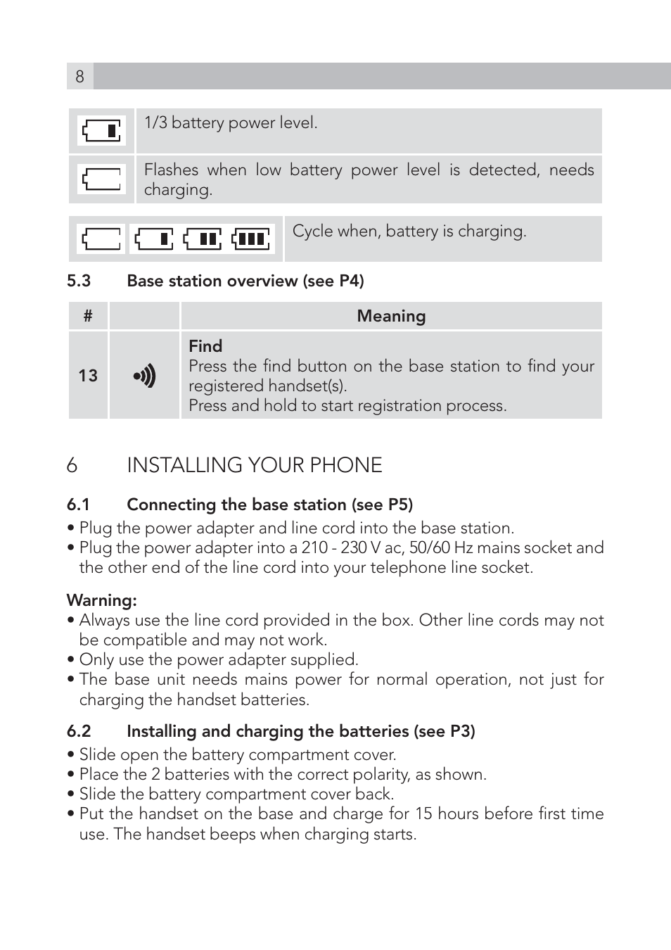 6installing your phone | AEG Voxtel S100 User Manual | Page 8 / 198