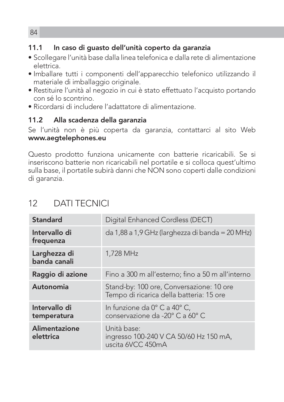12 dati tecnici | AEG Voxtel S100 User Manual | Page 84 / 198