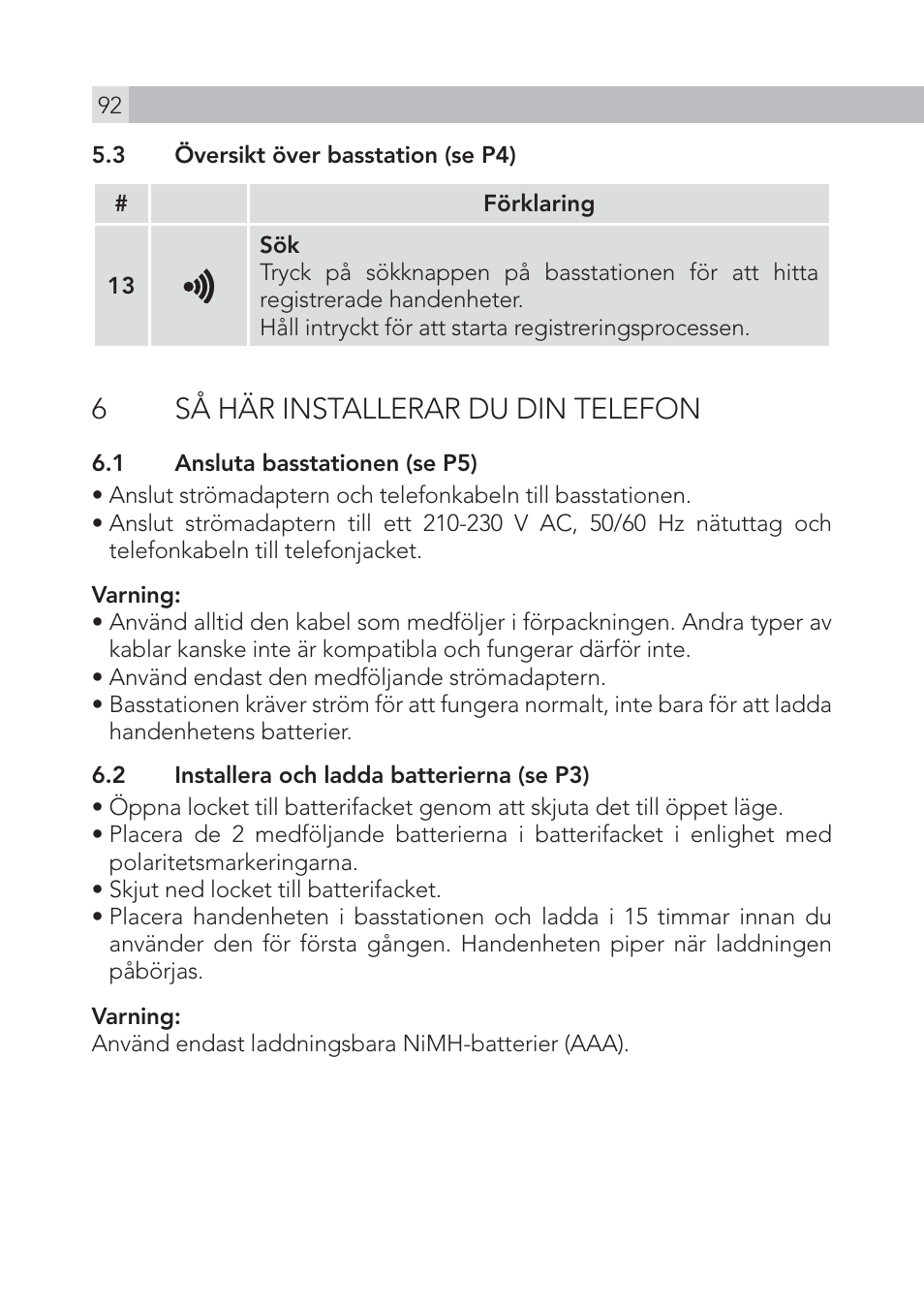 6så här installerar du din telefon | AEG Voxtel S100 User Manual | Page 92 / 198